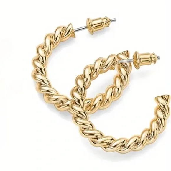 NWOT Madewell Leon Gold Twist Rope Hoop Earrings - Picture 2 of 4